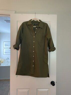 Madewell Olive Green Button-Up Shirt Dress